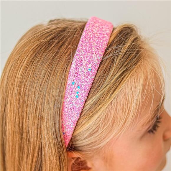Girl glitter headband pink iridescent non slip kids hair accessory cute fit girl - Picture 6 of 7